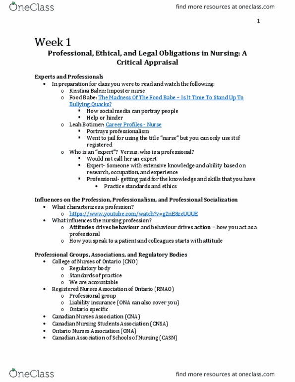 Nursing 4320A/B Lecture Notes - Lecture 1: Liability Insurance, Neurology, Mc88110 thumbnail