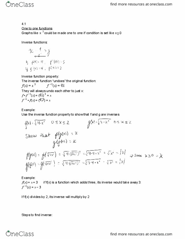 MATH 1150 Lecture Notes - Lecture 11: Inverse Function cover image