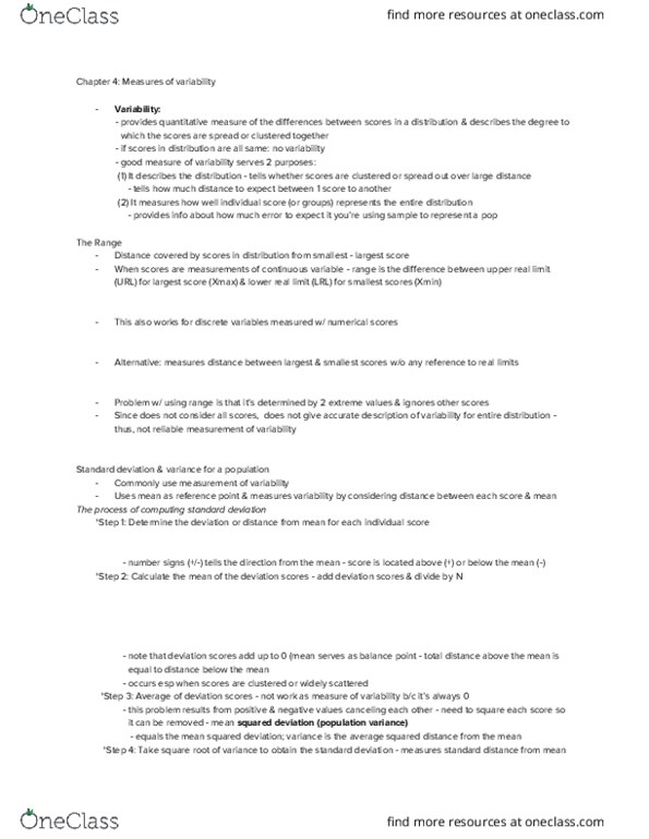 PSY 2106 Lecture Notes - Lecture 4: Variance, Standard Deviation, Squared Deviations From The Mean thumbnail