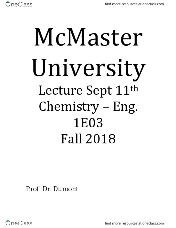CHEM 1E03 Lecture Notes - Lecture 4: Pauli Exclusion Principle, Principal Quantum Number, Matter Wave cover image