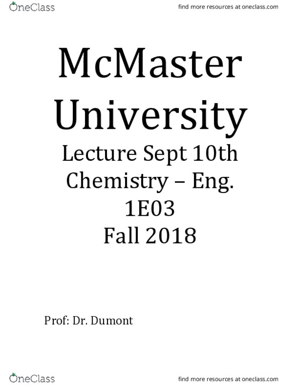 CHEM 1E03 Lecture Notes - Lecture 3: Magnetic Quantum Number, Rydberg Constant, Quantum Mechanics cover image