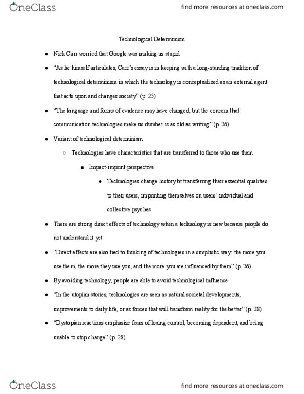 ICT 300 Lecture Notes - Lecture 4: Technological Determinism thumbnail