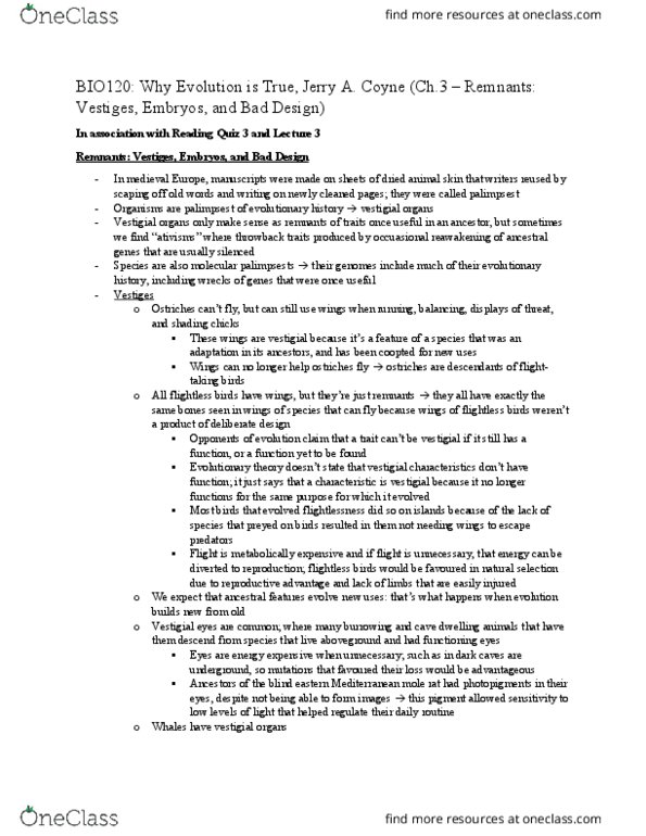 BIO120H1 Chapter Notes - Chapter 3: Chromosome, Aorta, Palimpsest thumbnail