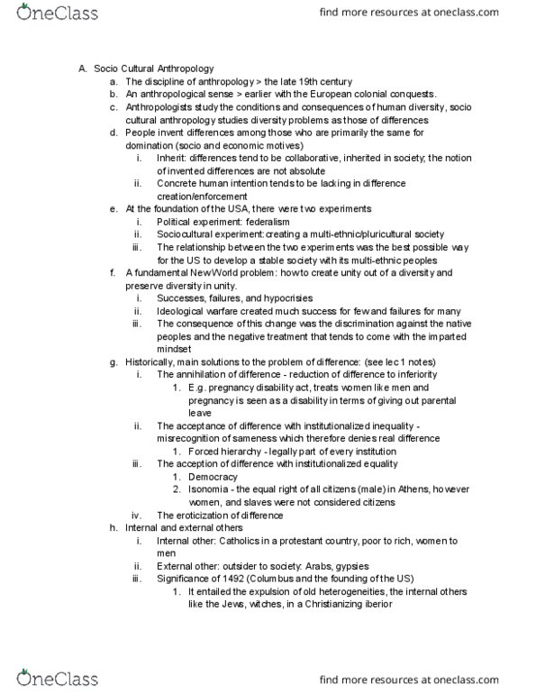 ANTHRO 3AC Lecture Notes - Lecture 2: Alterity, Protestantism, Hyphenated American thumbnail