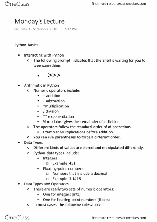 CAS CS 111 Lecture Notes - Lecture 3: Concatenation, String Literal, Control Order cover image