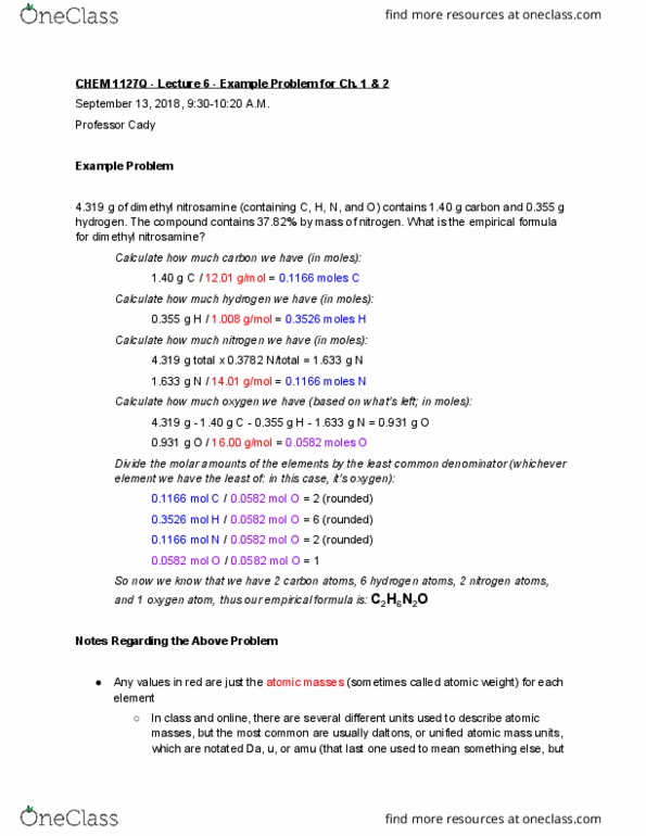 CHEM 1127Q Lecture Notes - Lecture 8: Unified Atomic Mass Unit cover image