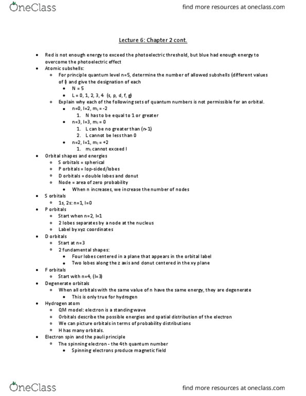 CHEM 130 Lecture Notes - Lecture 6: Horse Length, Standing Wave, Hydrogen Atom thumbnail