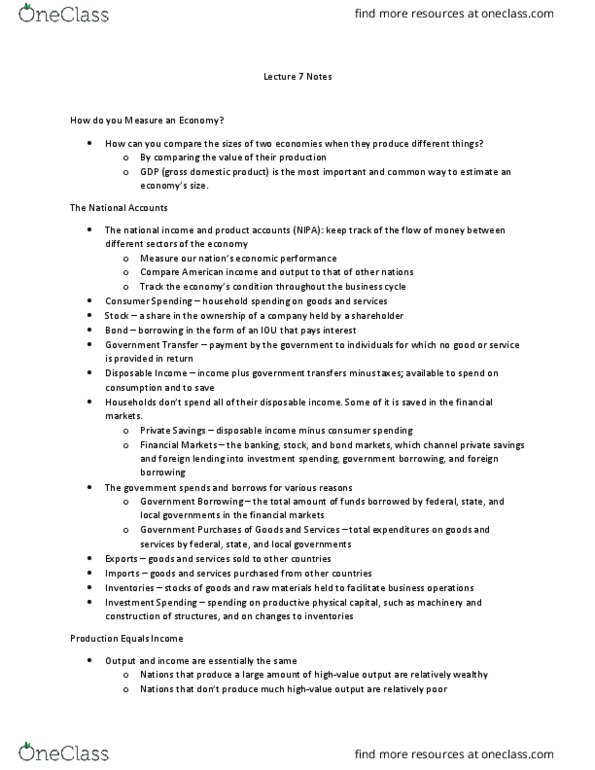 ECON 2006 Lecture Notes - Lecture 7: Barometer, Producer Price Index, Transfer Payment thumbnail