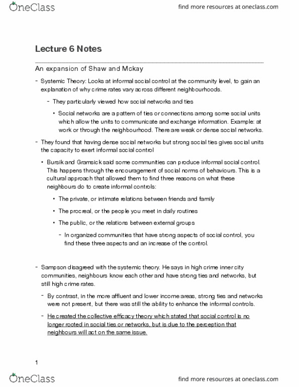 SOC-2107 Lecture Notes - Lecture 6: Social Capital, Informal Social Control thumbnail