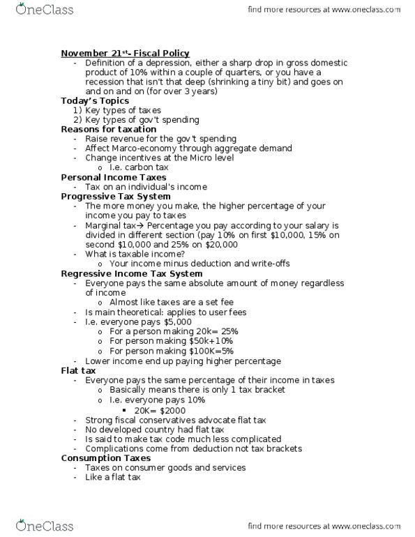 Political Science 2211E Lecture Notes - Flat Tax, Tax Bracket, Gross Domestic Product thumbnail