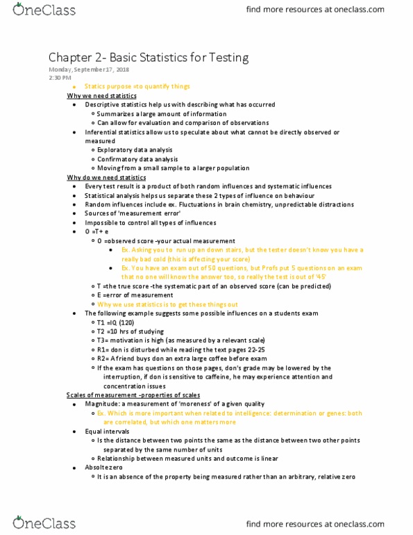 Psychology 2080A/B Lecture Notes - Lecture 2: Statistical Inference, Percentile, Descriptive Statistics thumbnail