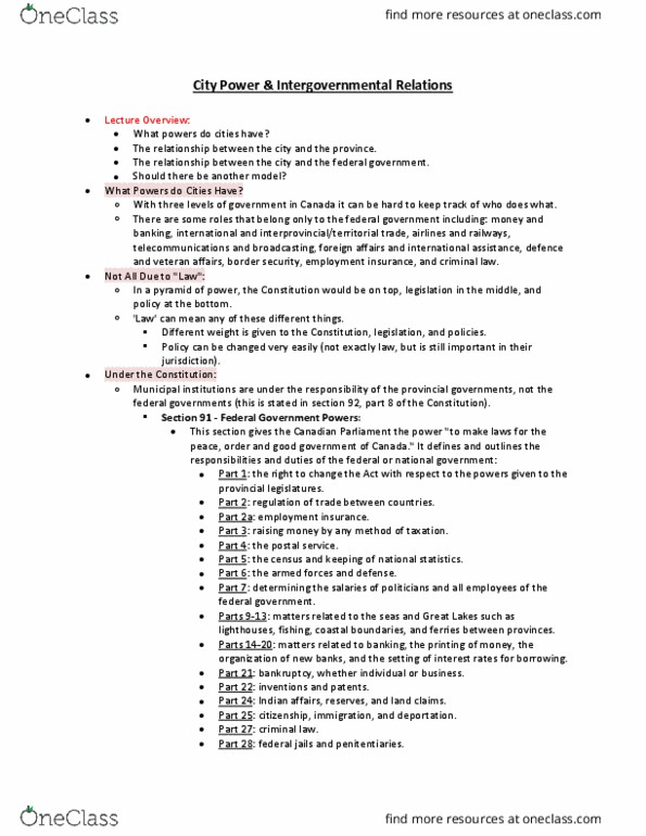 CITB04H3 Lecture Notes - Lecture 2: Unemployment Benefits, Justin Trudeau, Multi-Level Governance thumbnail