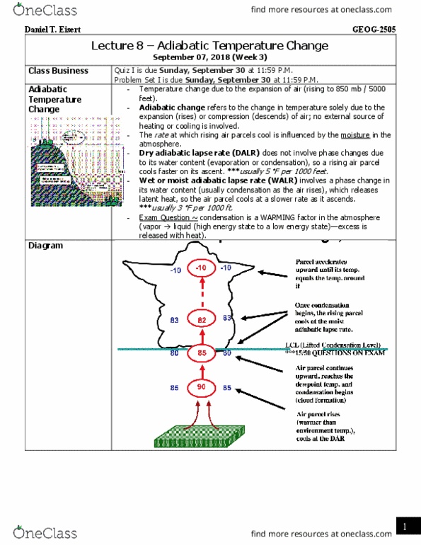 GEOG 2505 Lecture Notes - Lecture 8: Fluid Parcel, Lapse Rate thumbnail