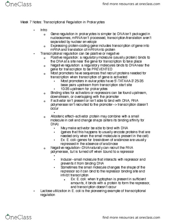 LIFESCI 7A Lecture 9: Week 7 Notes- Transcriptional Regulation in Prokaryotes thumbnail