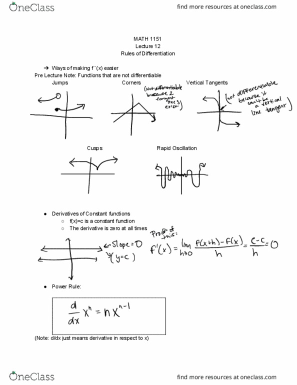 MATH 1151 Lecture Notes - Lecture 12: Adze, Power Rule cover image