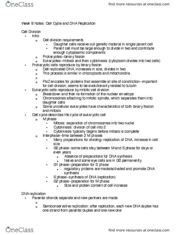 LIFESCI 7A Lecture Notes - Lecture 12: Ftsz, Cell Division, Cytokinesis thumbnail