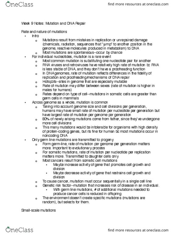 LIFESCI 7A Lecture Notes - Lecture 14: Somatic Cell, Transposable Element, Muts-1 thumbnail