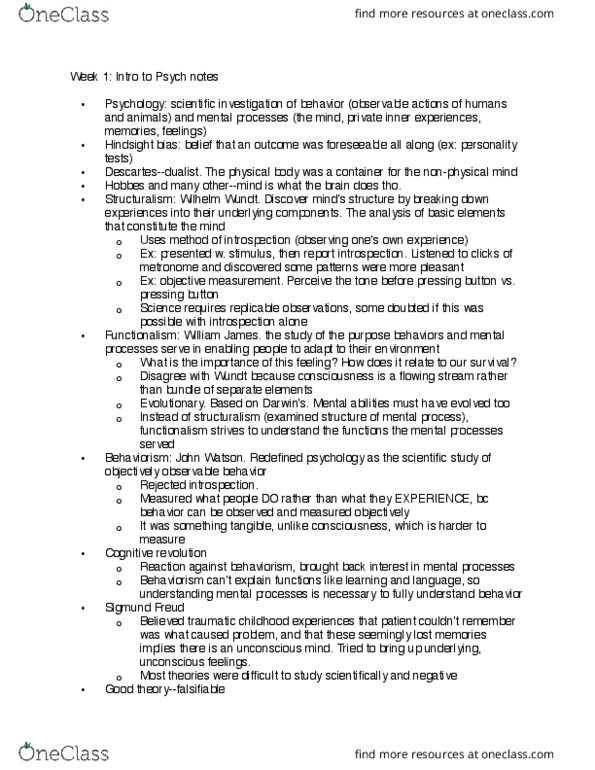 PSYCH 10 Lecture Notes - Lecture 1: Psych, Wilhelm Wundt, Unconscious Mind thumbnail