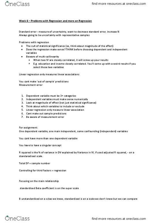 MULT30018 Lecture Notes - Lecture 6: Dependent And Independent Variables, Multicollinearity, Statistical Significance thumbnail