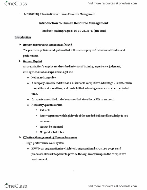 Management and Organizational Studies 1021A/B Lecture Notes - Lecture 1: Job Analysis, Business Partner, Job Design thumbnail