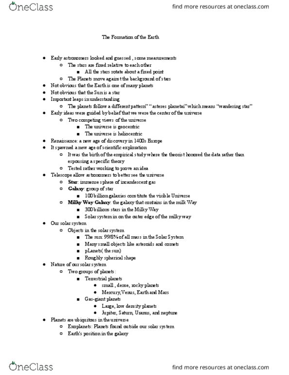 EAR 105 Lecture Notes - Lecture 1: Big Bang, Cosmic Microwave Background, Solar System thumbnail