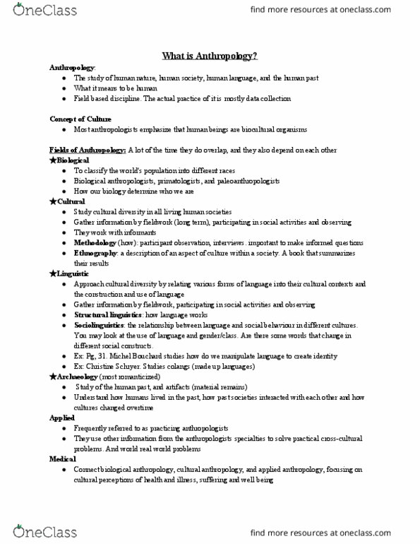ANTHROP 1AA3 Lecture Notes - Lecture 1: Primatology, Sociolinguistics, Biological Anthropology thumbnail