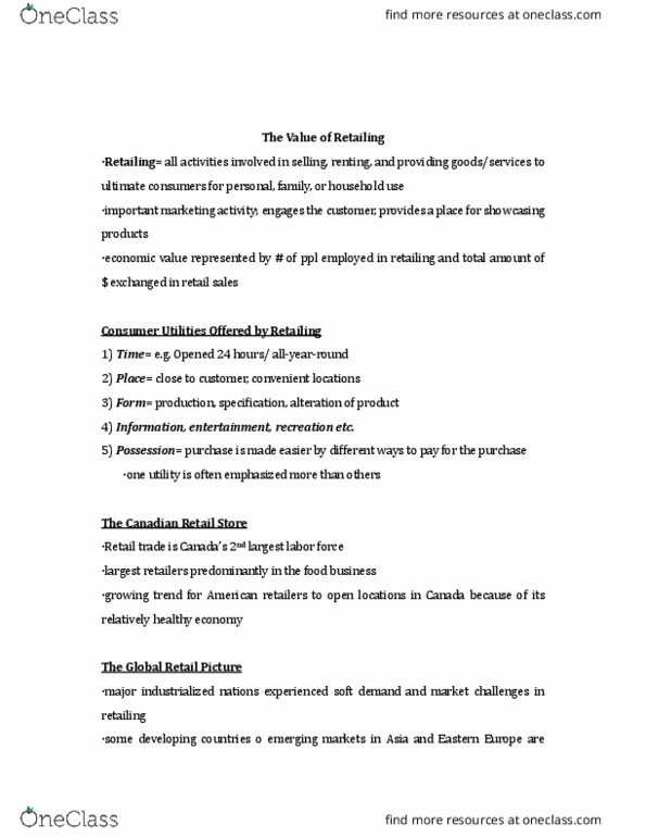 Management and Organizational Studies 1021A/B Chapter Notes - Chapter 29: Sports Equipment, High Tech, Marketing Mix thumbnail