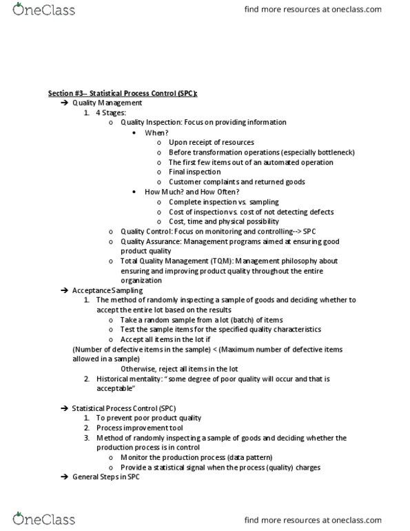 Management and Organizational Studies 1021A/B Lecture Notes - Lecture 12: Statistical Process Control, Control Chart, Sample Size Determination thumbnail
