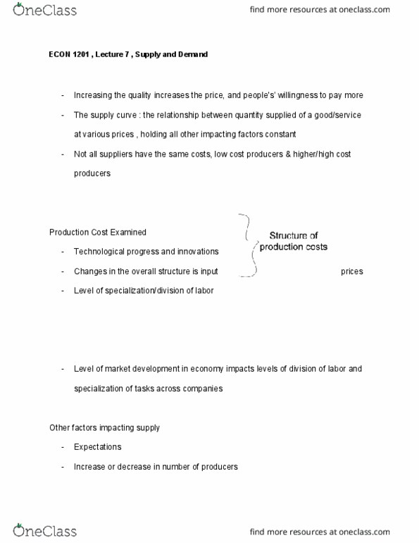 ECON 1201 Lecture Notes - Lecture 7: Opportunity Cost cover image