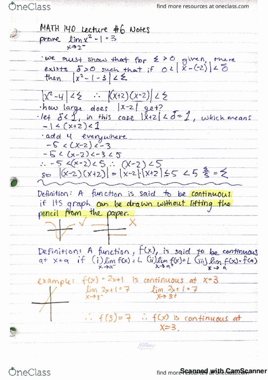 MATH 140 Lecture 6: Continuity and Limits cover image