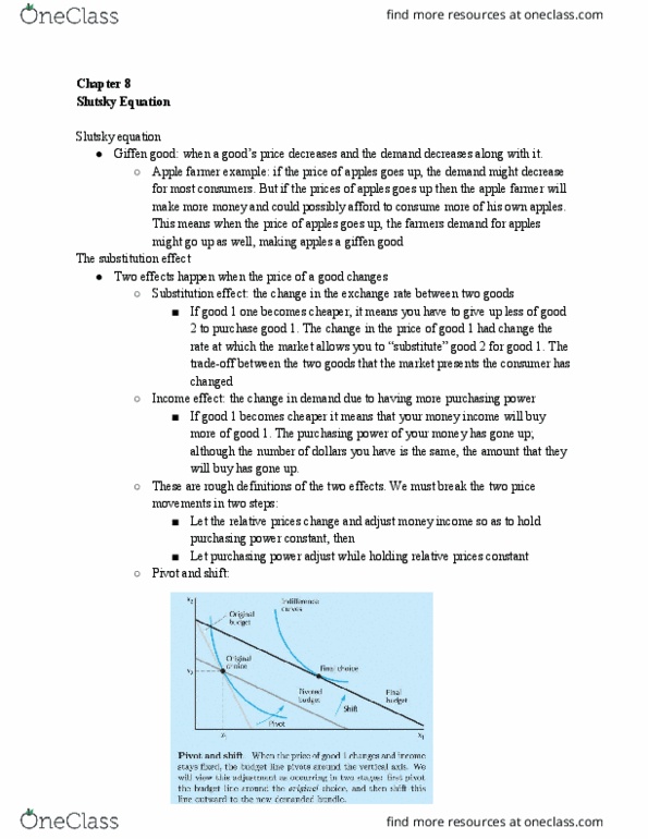 ECON 401 Chapter Notes - Chapter 8: Giffen Good, Substitute Good, Slutsky Equation thumbnail