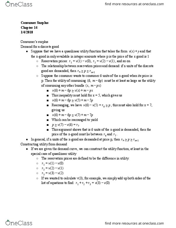 ECON 401 Chapter Notes - Chapter 14: List Of Numeral Systems, Utility, Price Ceiling thumbnail