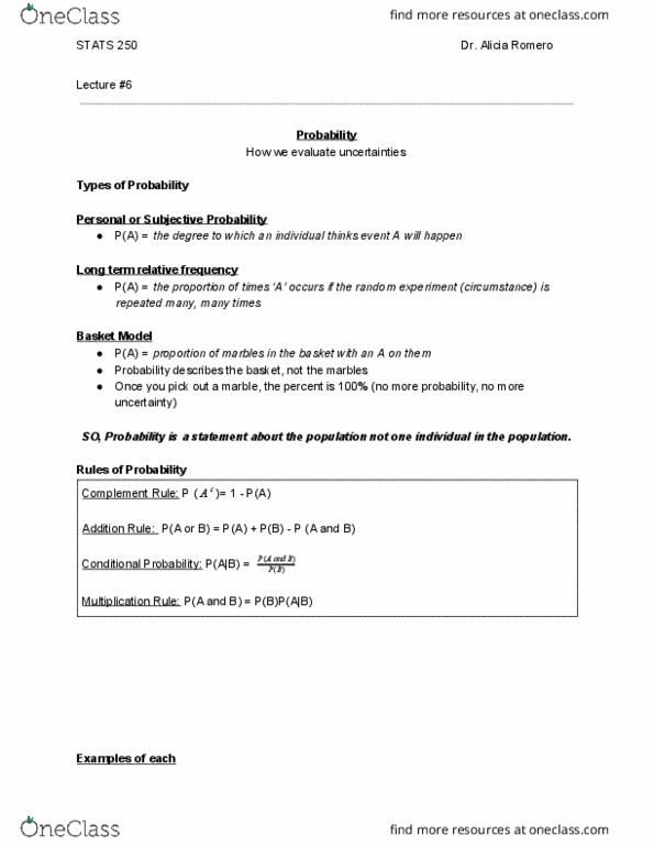 STATS 250 Lecture Notes - Lecture 6: Conditional Probability thumbnail