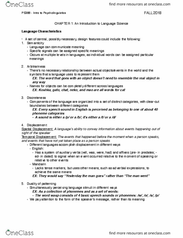 PS366 Chapter Notes - Chapter 1: Language Bioprogram Theory, Foxp2, Modeling Language thumbnail