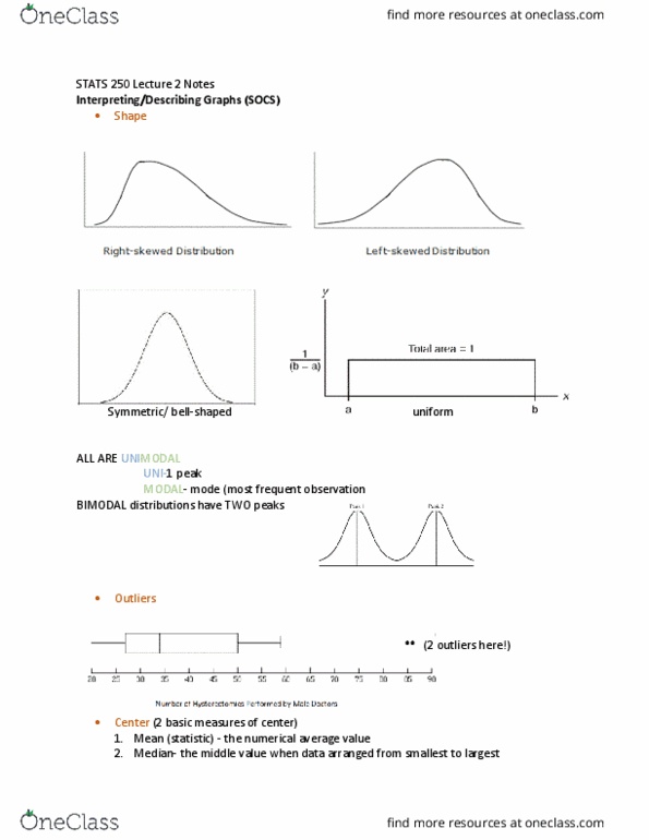 STATS 250 Lecture Notes - Lecture 2: Interquartile Range, Quartile, Box Plot cover image