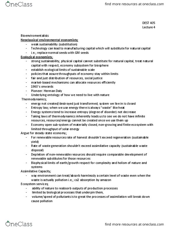 DEST 405 Lecture Notes - Lecture 4: Malthusian Trap, Natural Capital, Environmental Economics thumbnail