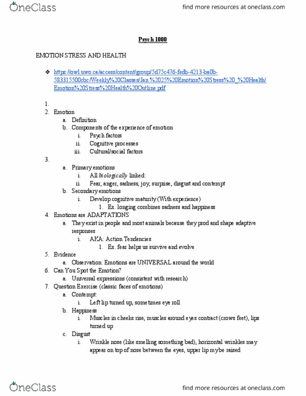 Psychology 1000 Lecture Notes - Lecture 15: Electrodermal Activity, Prefrontal Cortex, Human Brain cover image