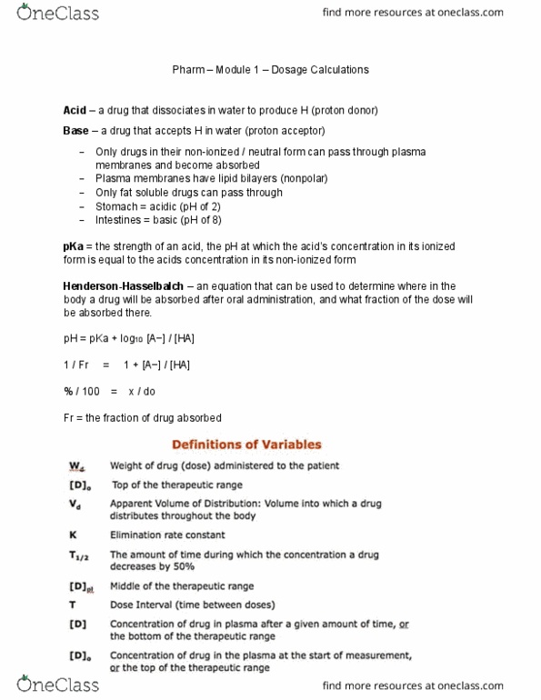 HTHSCI 2H03 Lecture Notes - Lecture 2: London Underground S7 And S8 Stock, Loading Dose, Acid Dissociation Constant thumbnail