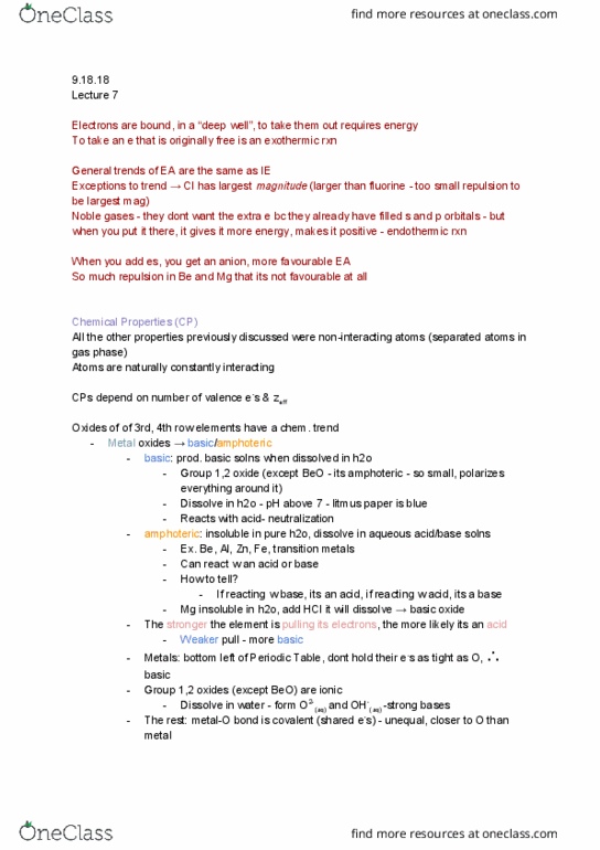 CHEM 1E03 Lecture Notes - Lecture 7: Sulfuric Acid, Chemical Polarity, Metallic Bonding cover image