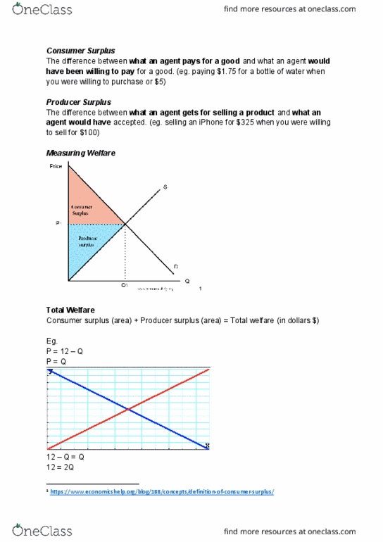 ECON 1011 Lecture Notes - Lecture 7: Economic Equilibrium, Economic Surplus, Deadweight Loss cover image