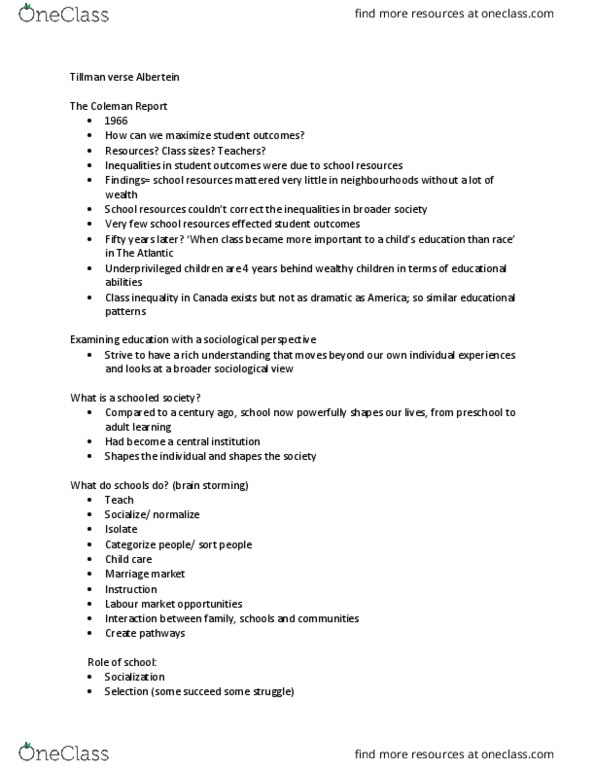 SOC224H5 Lecture Notes - Lecture 1: Child Care, James Samuel Coleman thumbnail