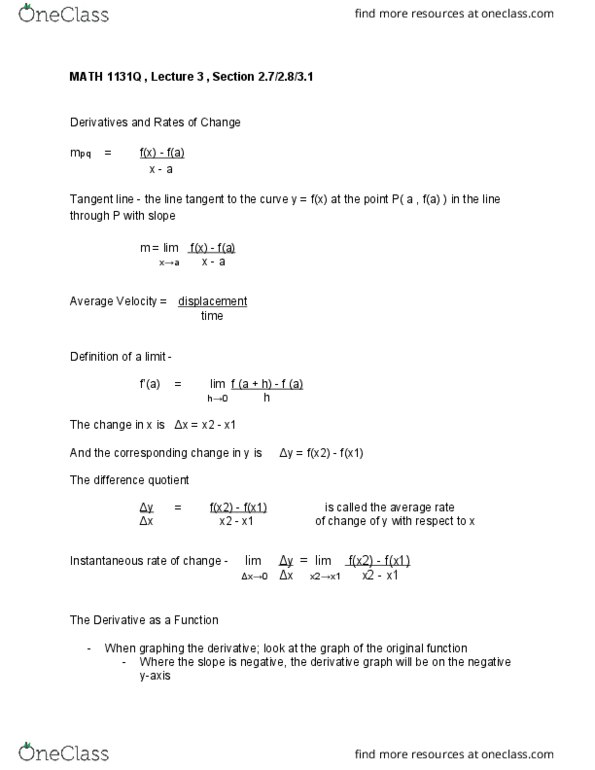 MATH 1131Q Lecture Notes - Lecture 3: Exponential Function, Power Rule, Differentiable Function thumbnail