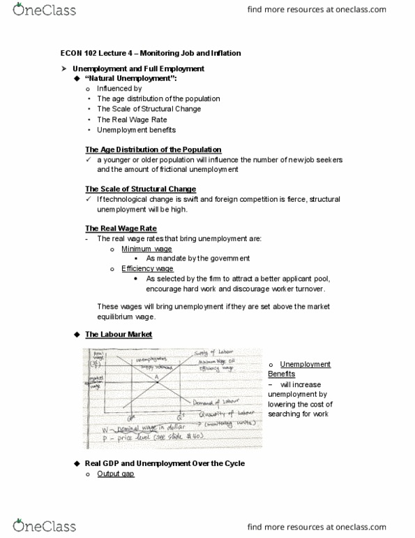 ECON102 Lecture Notes - Lecture 4: Unemployment Benefits, Price Level, Deflation thumbnail