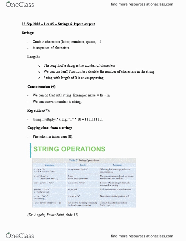 CSCI 1105 Lecture 5: Strings, Input and output - 18 Sep 2018 cover image
