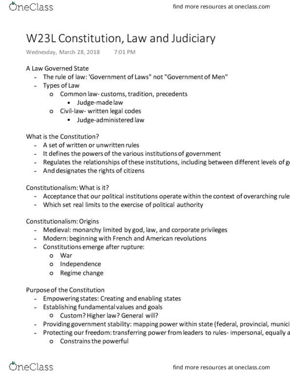 Political Science 1020E Lecture Notes - Lecture 23: Police 911, October Crisis, Parliamentary Sovereignty thumbnail