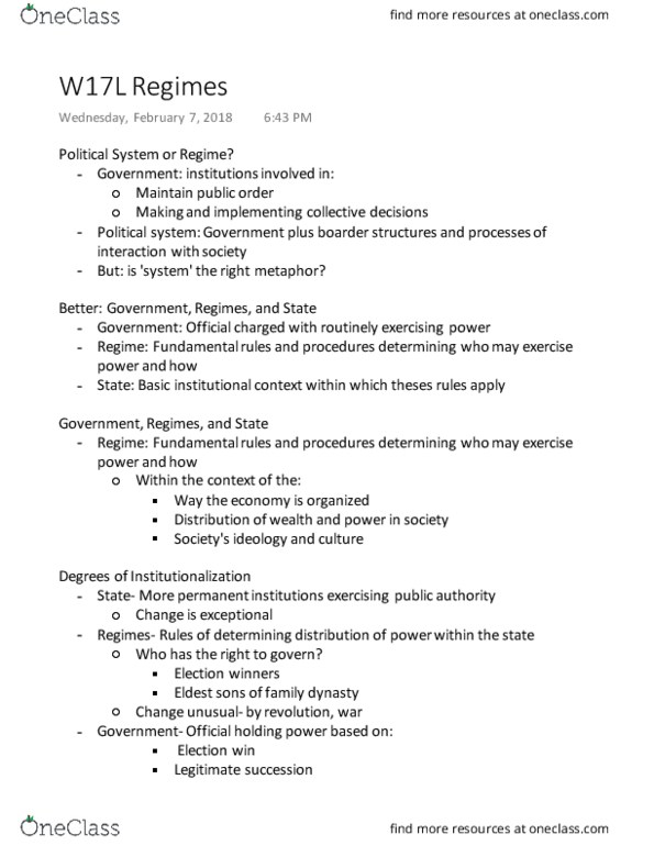 Political Science 1020E Lecture Notes - Lecture 17: Montesquieu, Totalitarianism, Liberal Democracy thumbnail