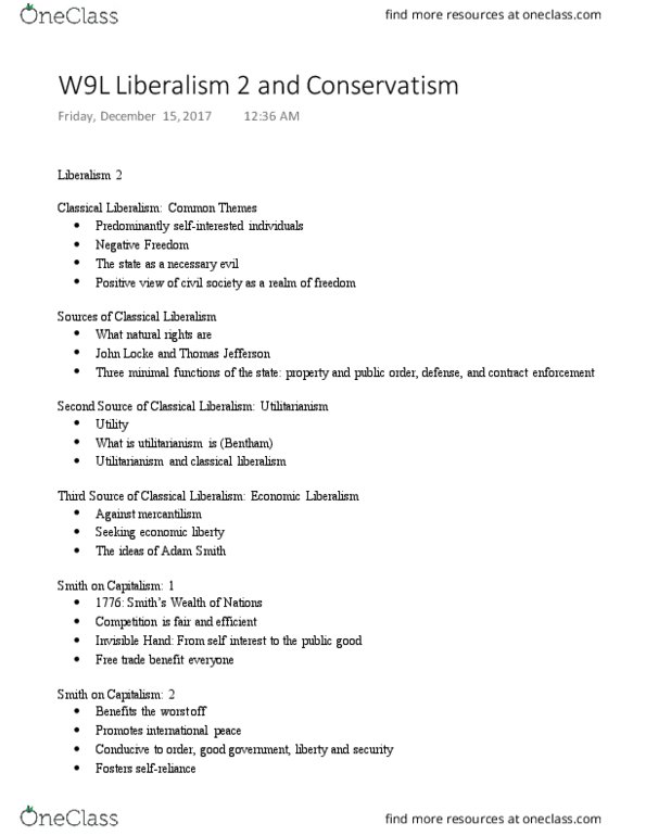 Political Science 1020E Lecture Notes - Lecture 9: Social Darwinism, Neoconservatism, John Maynard Keynes thumbnail