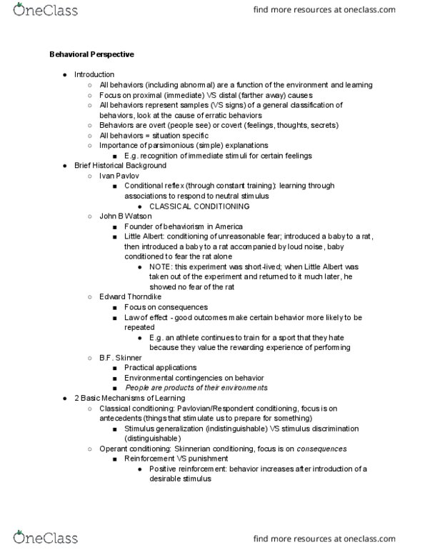 PSYCH 270 Lecture Notes - Lecture 3: Scientific Method, Operant Conditioning, Classical Conditioning thumbnail