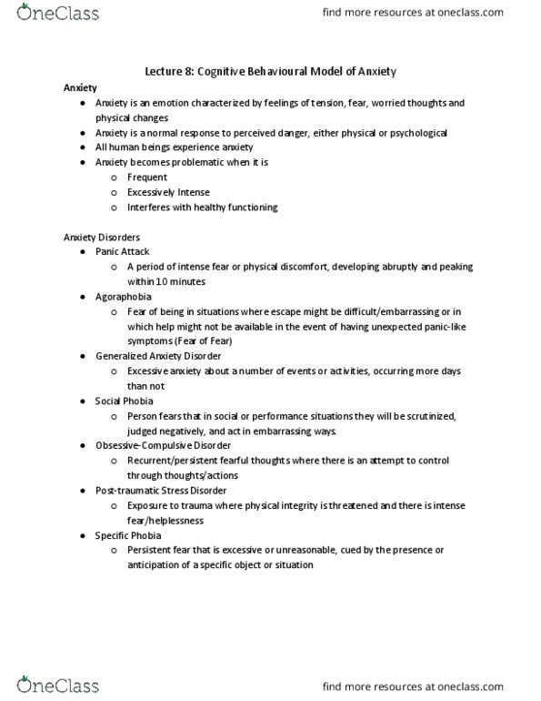 PSYC 340 Lecture Notes - Lecture 8: Shortness Of Breath, Vomiting, Personalization thumbnail
