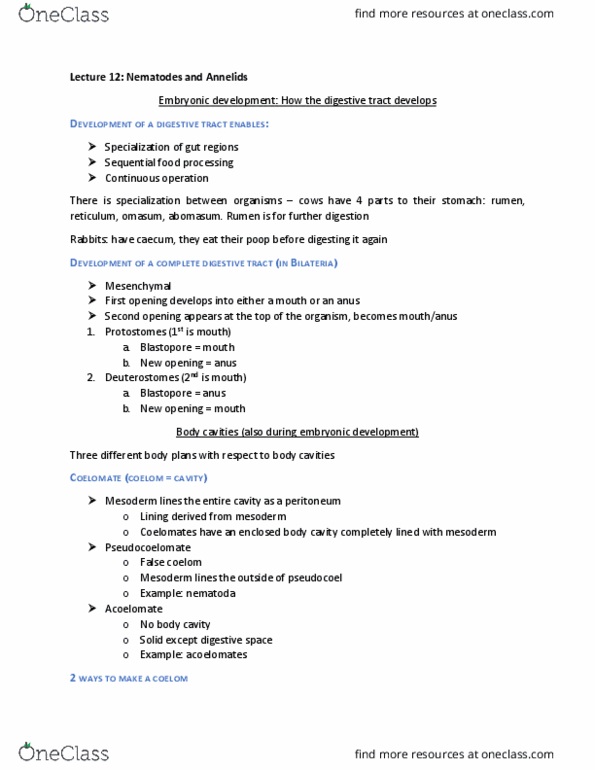 BIOL 111 Lecture Notes - Lecture 12: Hermaphrodite, External Fertilization, Trochophore thumbnail